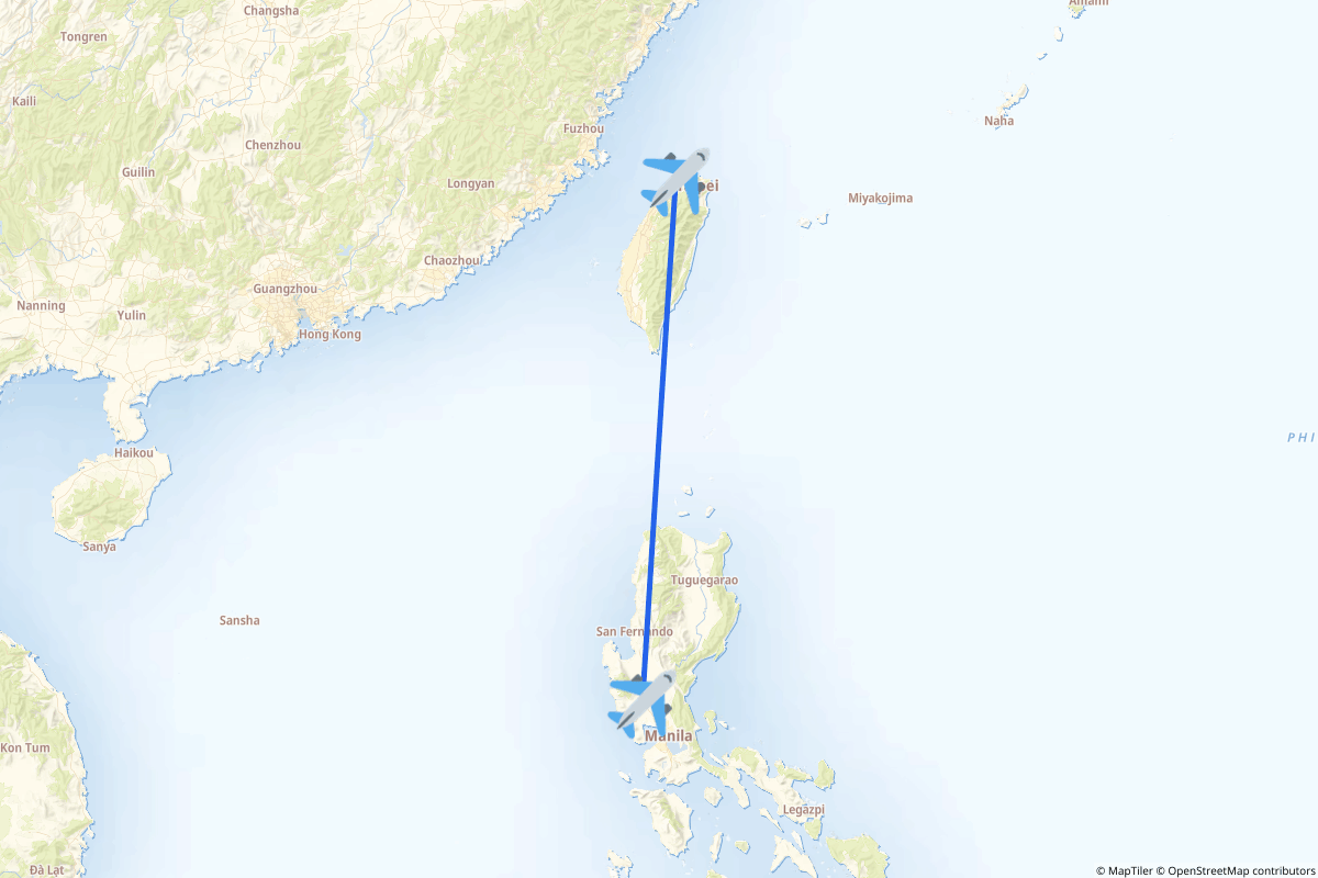 Map of the Taoyuan to Mabalacat route