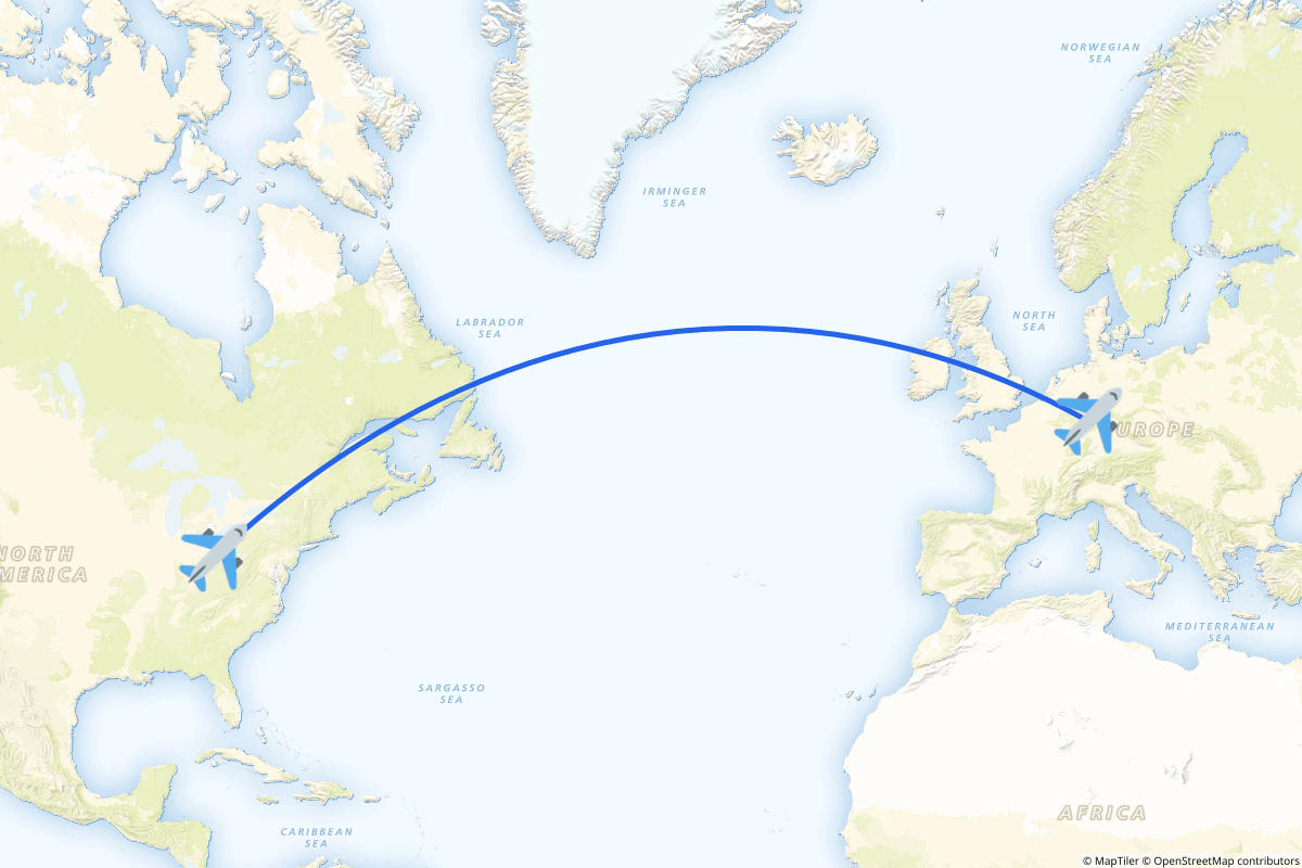 Map of the Frankfurt am Main to Columbus route