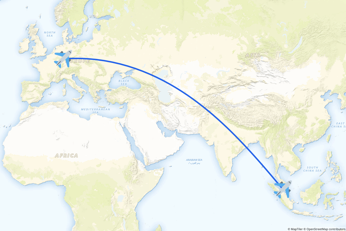 Map of the Frankfurt am Main to Sepang route