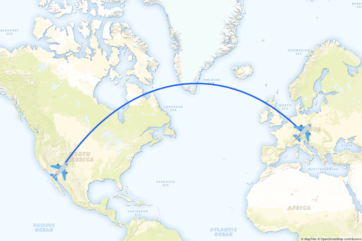 Map of the Munich to Phoenix route
