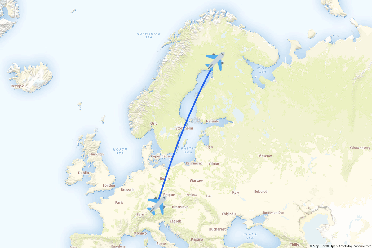Map of the Munich to Rovaniemi route