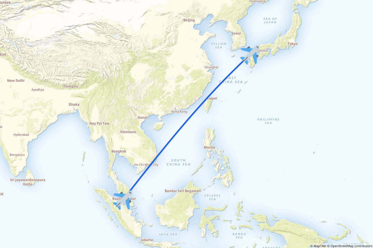 Map of the Sepang to Fukuoka route