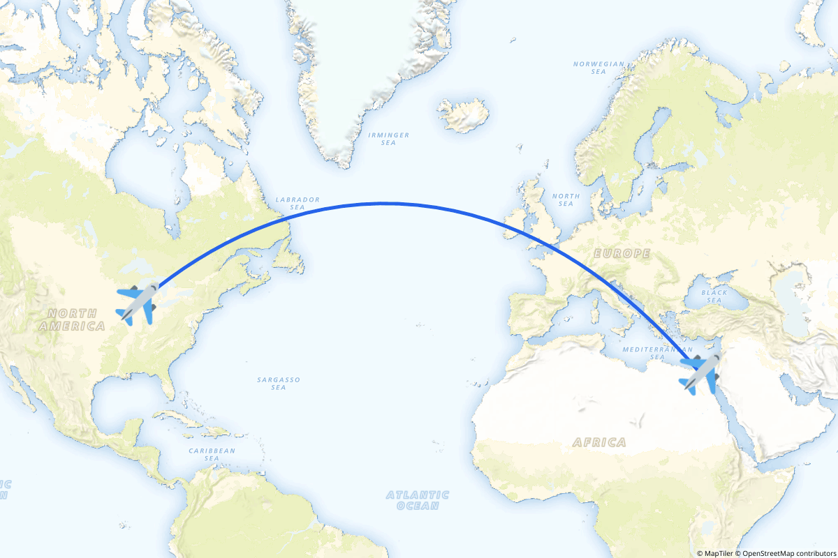 Map of the Cairo to Chicago route