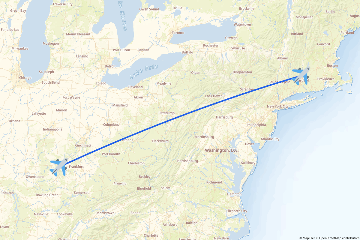 Map of the Hartford to Louisville route
