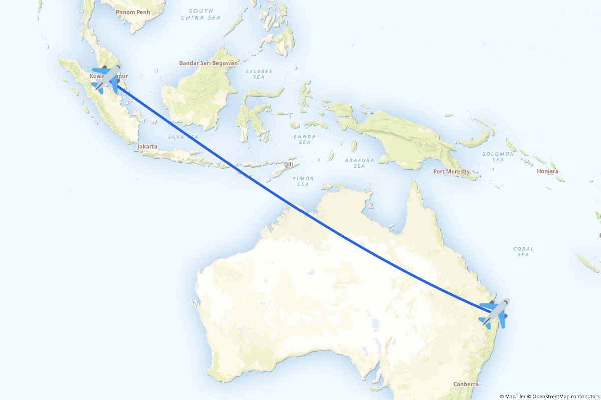 Map of the Sepang to Brisbane route
