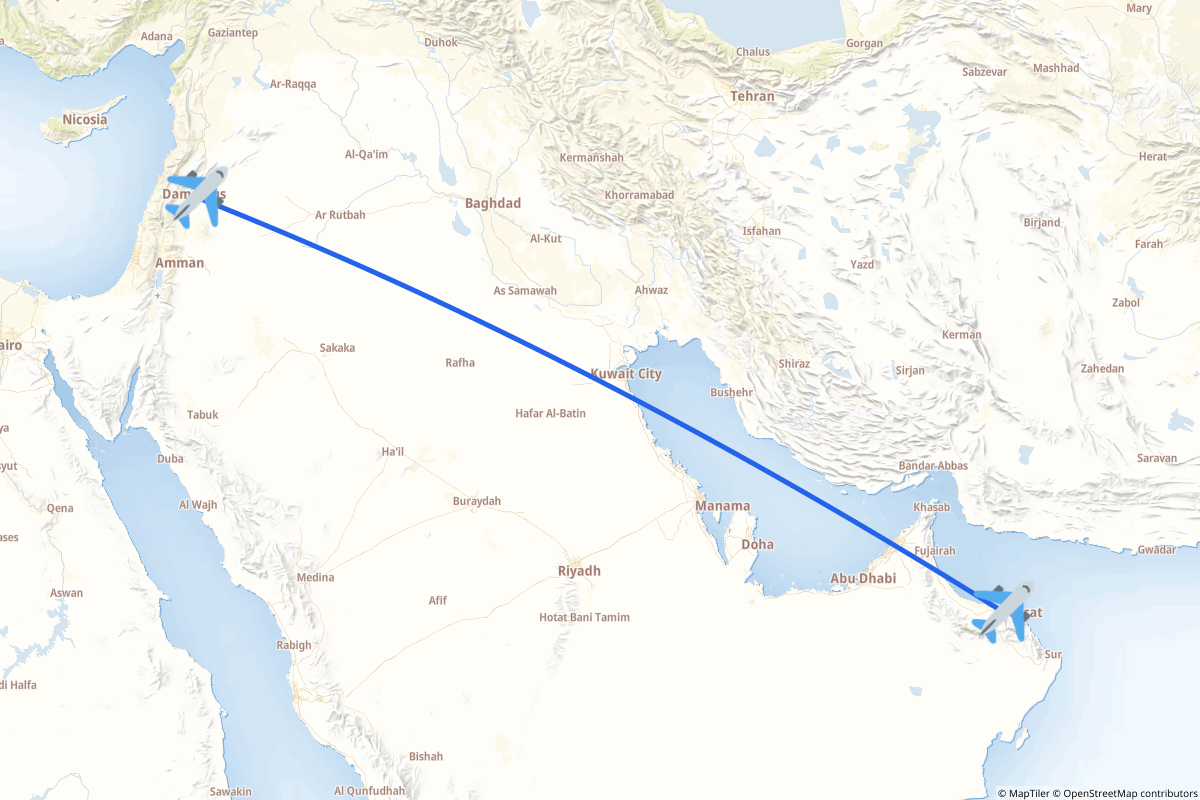 Map of the Muscat to Damascus route