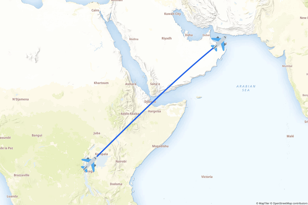 Map of the Muscat to Kigali route