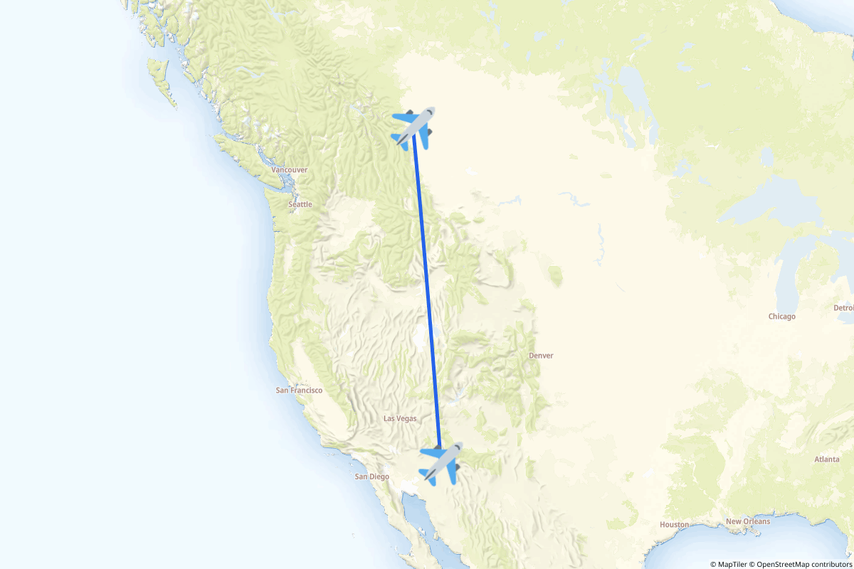 Map of the Calgary to Phoenix route