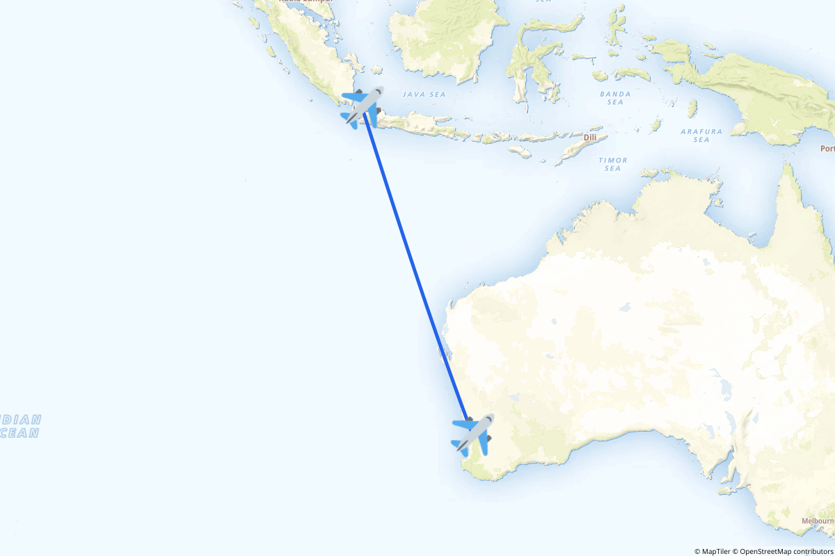 Map of the Perth to Jakarta route