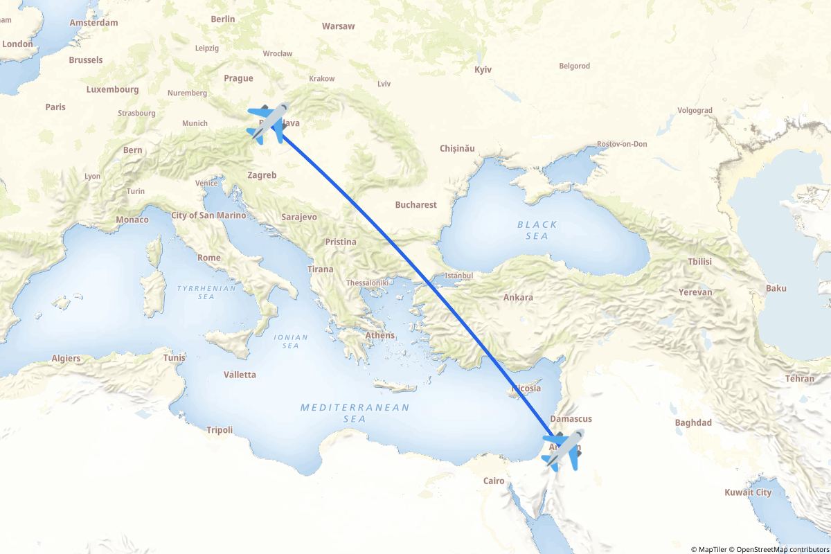 Map of the Amman to Vienna route