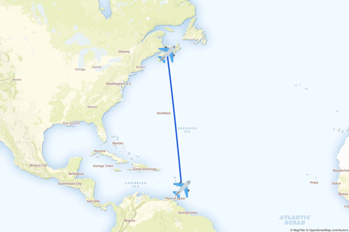 Map of the Halifax to Bridgetown route