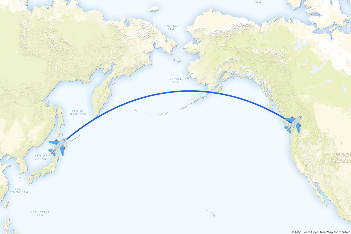 Map of the Vancouver to Sapporo route