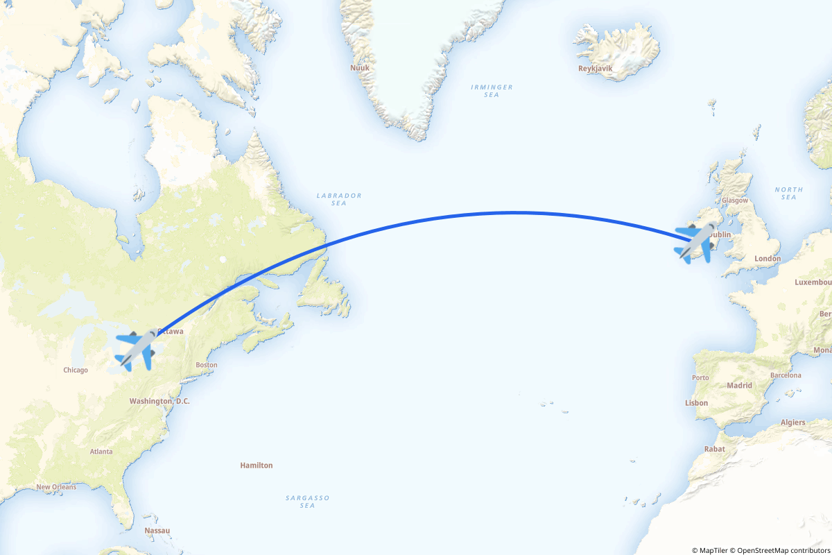 Map of the Toronto to Shannon route