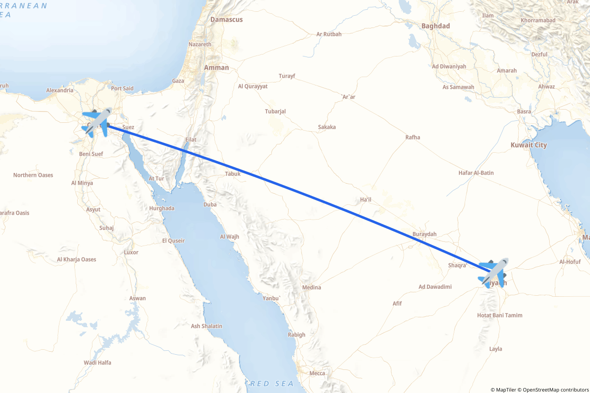 Map of the Riyadh to Cairo route