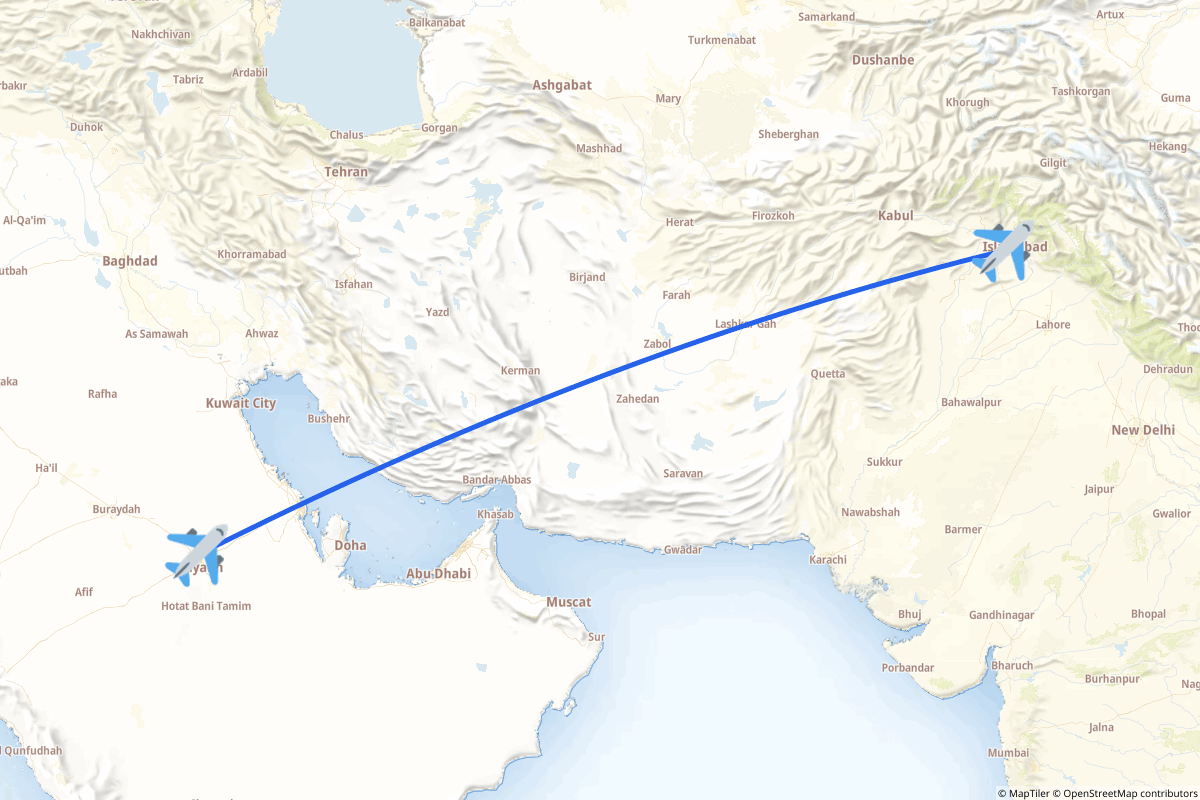 Map of the Riyadh to Attock route