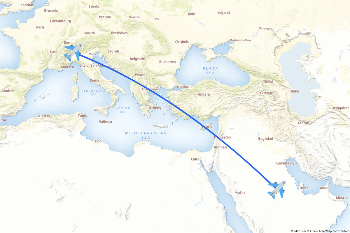 Map of the Riyadh to Ferno route