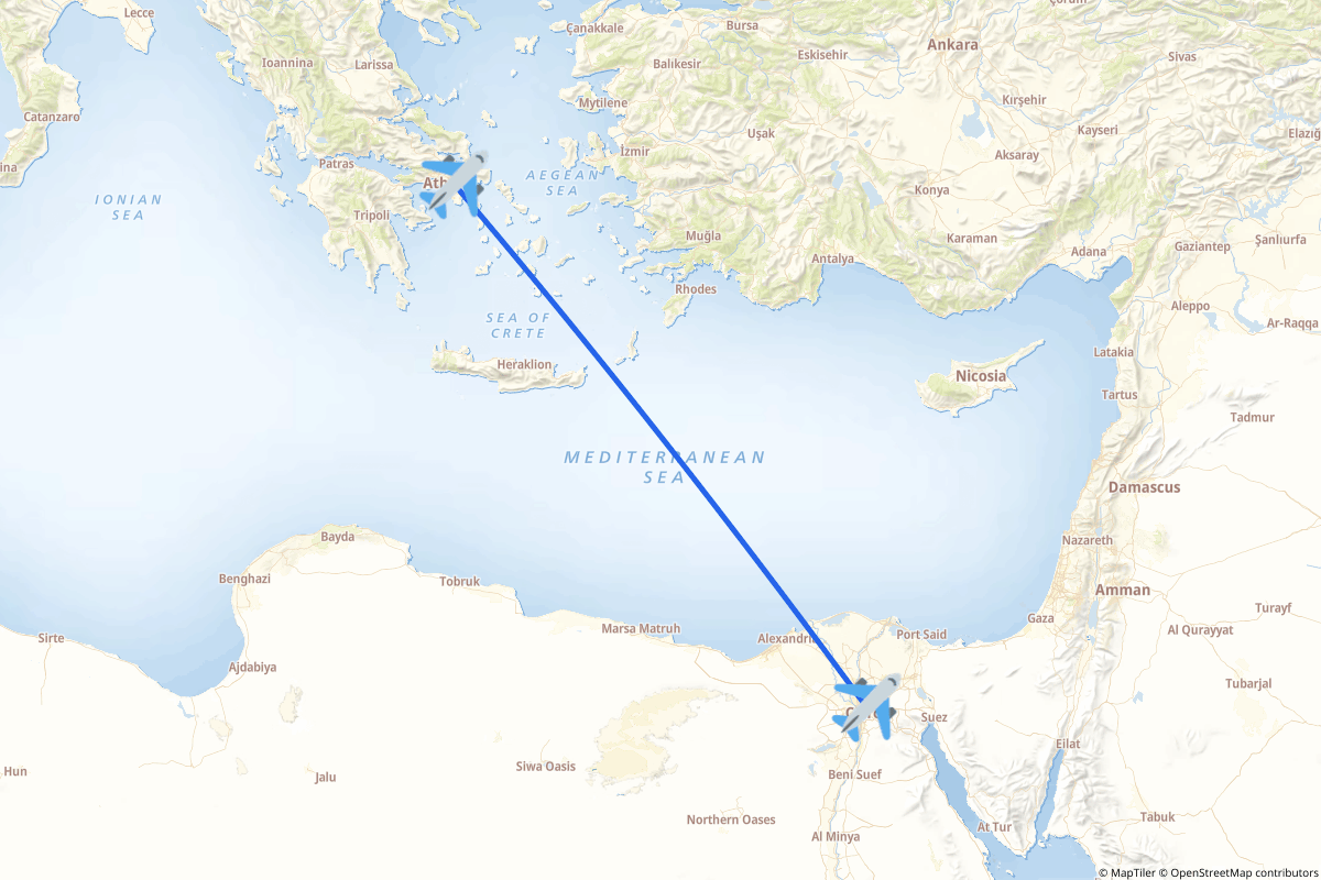 Map of the Cairo to Spata-Artemida route