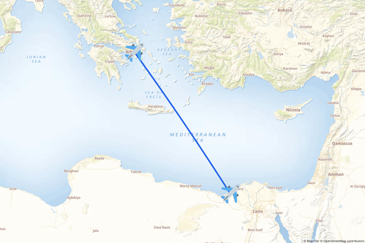 Map of the Alexandria to Spata-Artemida route