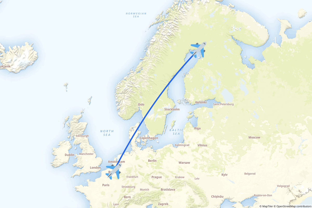 Map of the Zaventem to Kemi / Tornio route