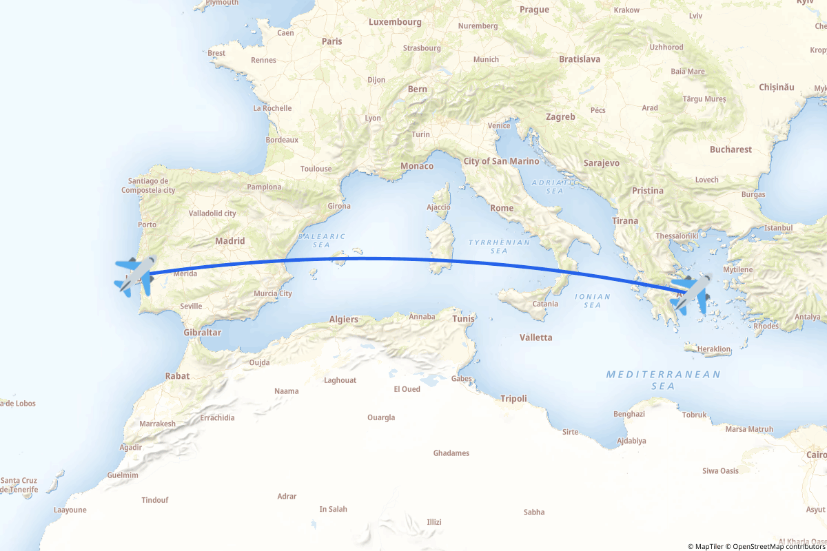 Map of the Lisbon to Spata-Artemida route
