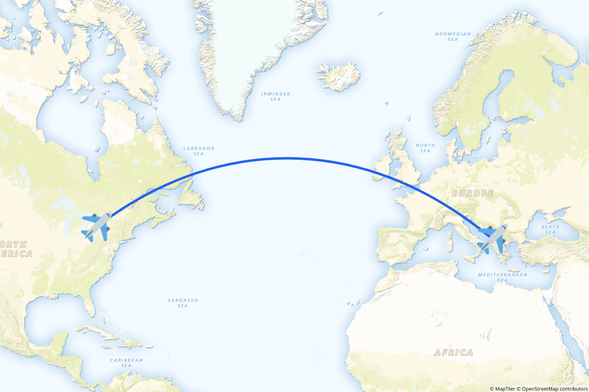Map of the Toronto to Rinas route