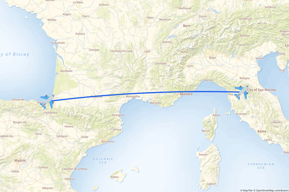Map of the Hondarribia to Firenze route
