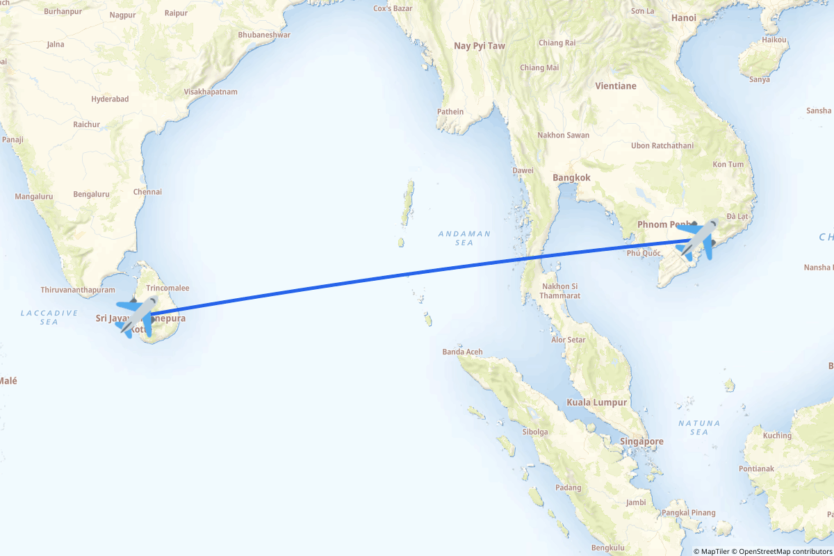 Map of the Ho Chi Minh City to Colombo route