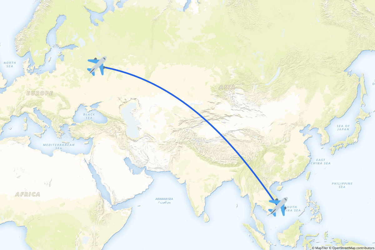 Map of the Moscow to Cam Ranh route