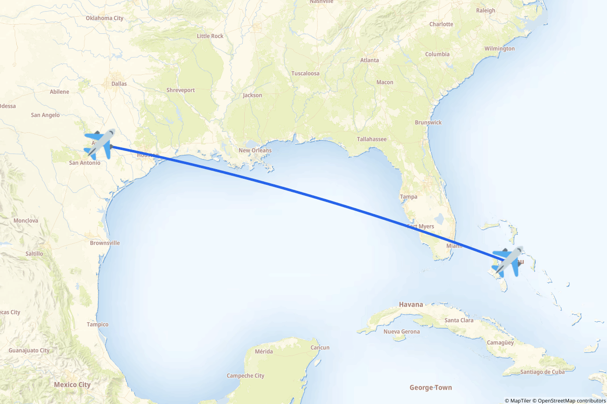 Map of the Austin to Nassau route