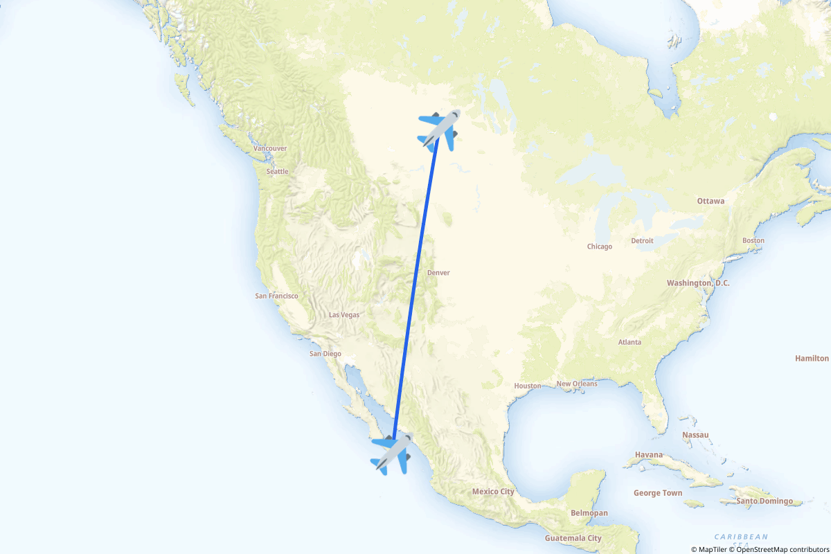 Map of the Regina to San José del Cabo route
