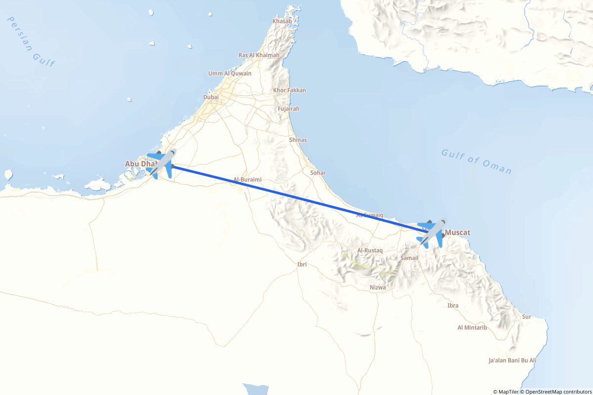 Map of the Muscat to Abu Dhabi route