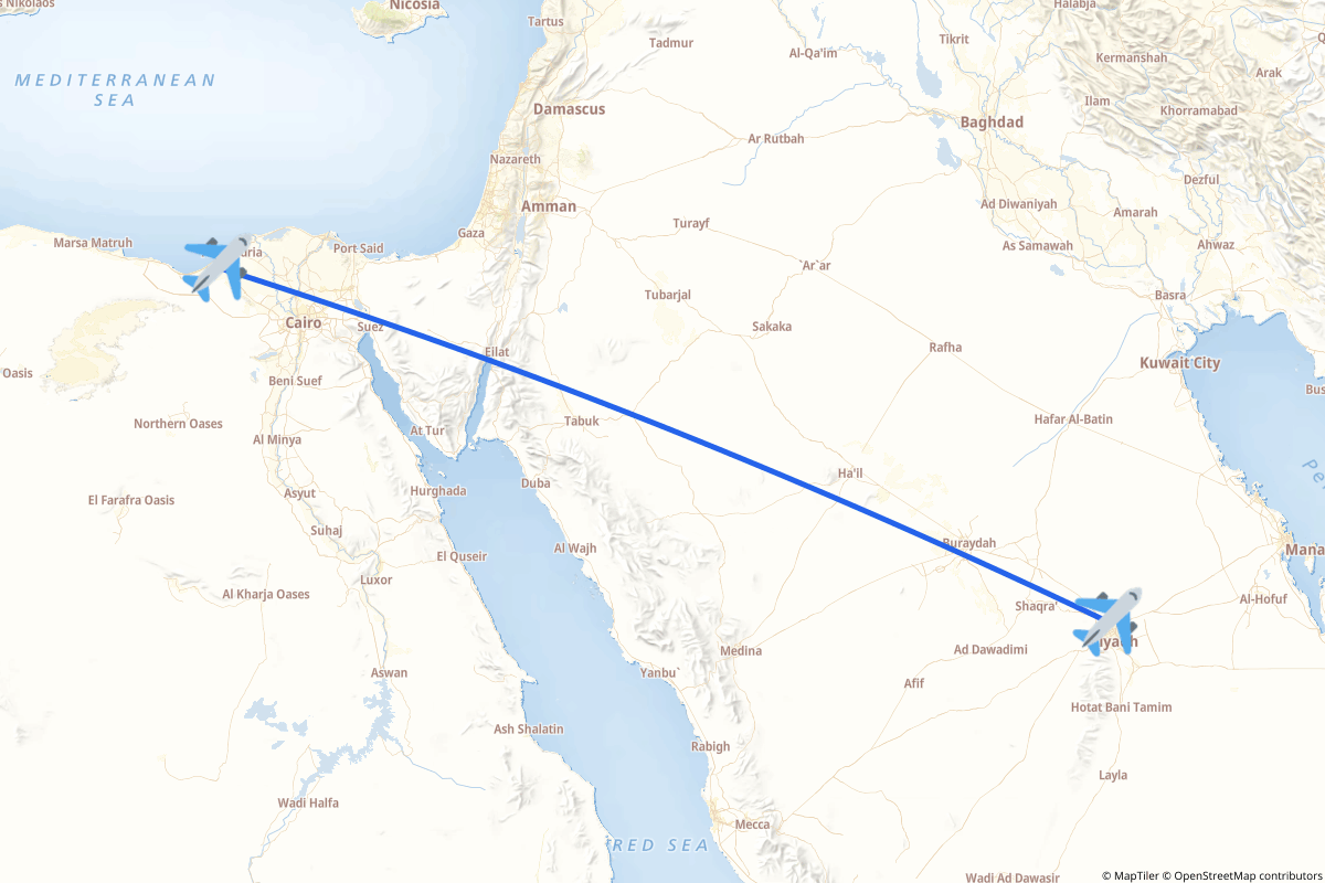 Map of the Riyadh to Alexandria route