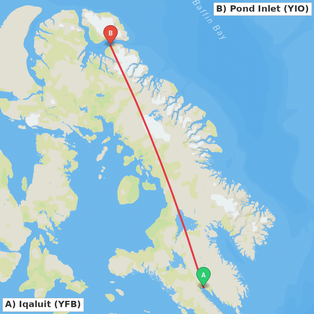 Flight route map from Iqaluit to Pond Inlet