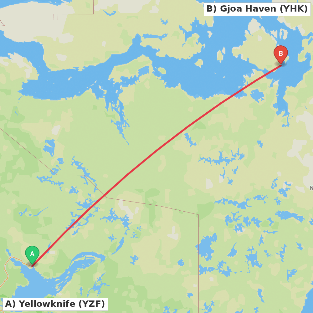 Flight route map from Yellowknife to Gjoa Haven