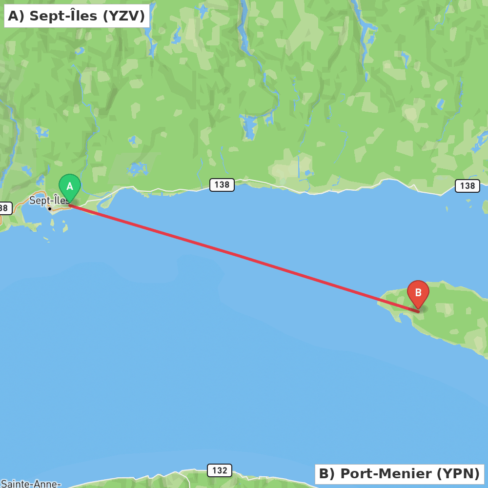 Flight route map from Sept-Îles to Port-Menier
