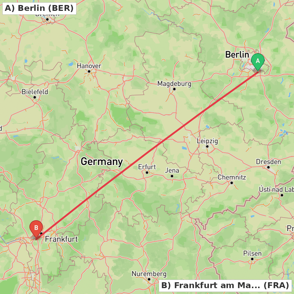 Flight route map from Berlin to Frankfurt am Main