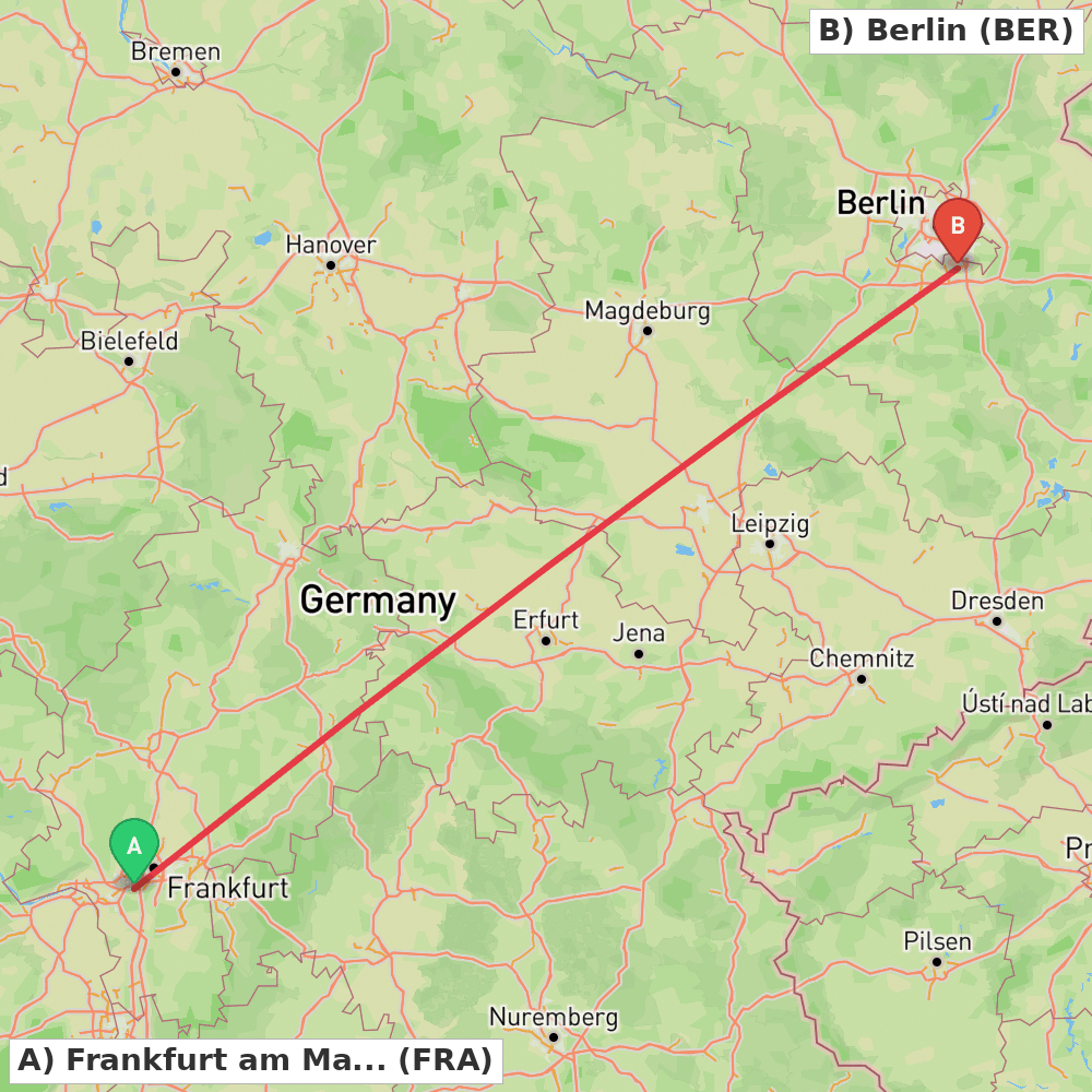 Flight route map from Frankfurt am Main to Berlin