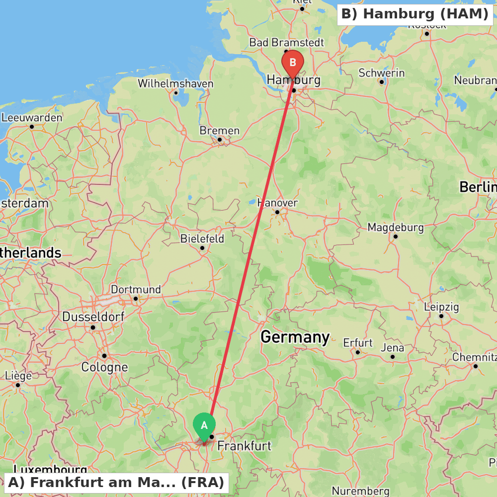 Flight route map from Frankfurt am Main to Hamburg