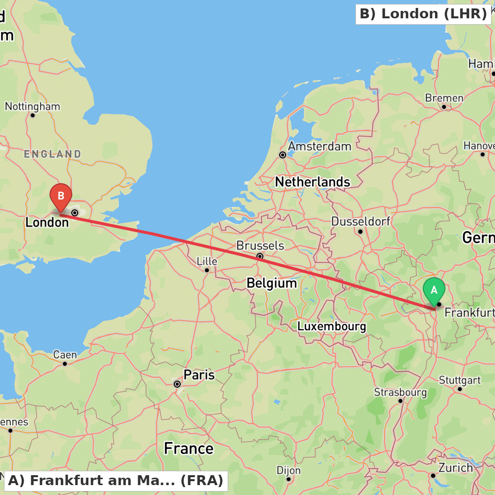 Flight route map from Frankfurt am Main to London