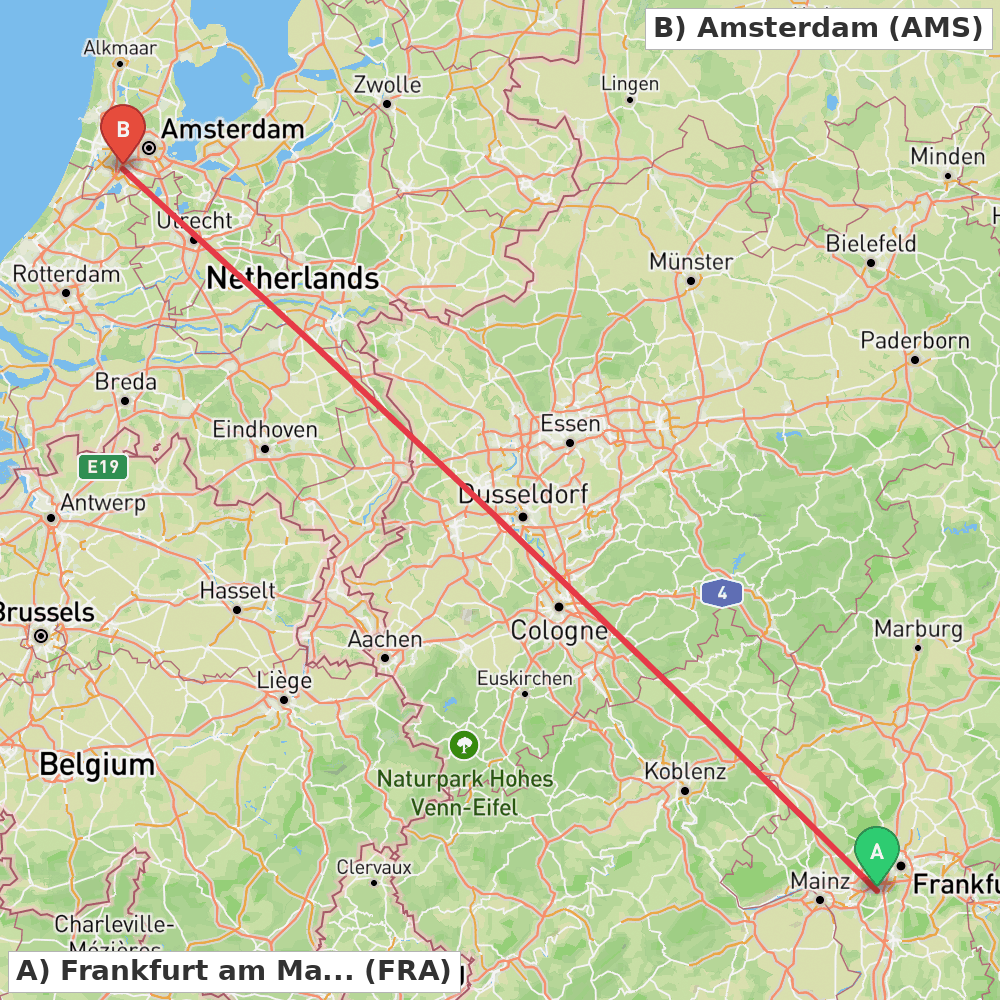 Flight route map from Frankfurt am Main to Amsterdam