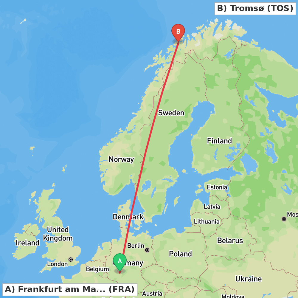 Flight route map from Frankfurt am Main to Tromsø
