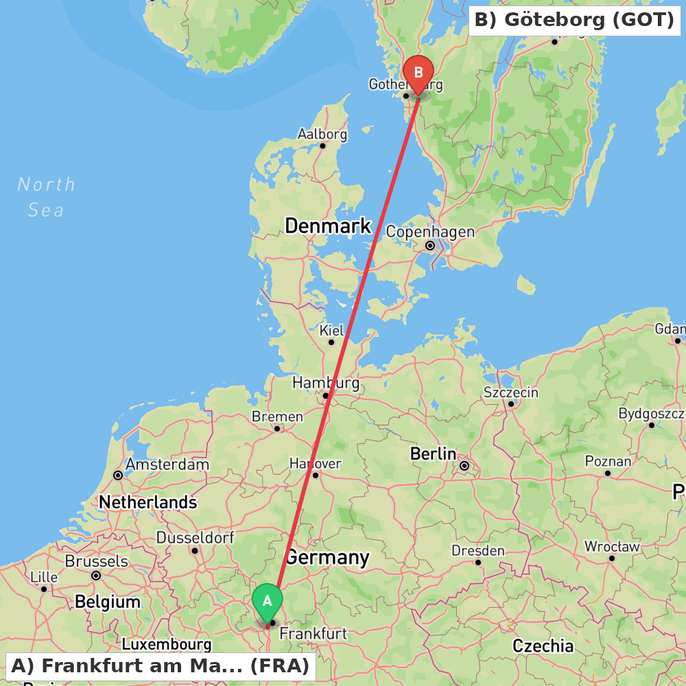 Flight route map from Frankfurt am Main to Göteborg