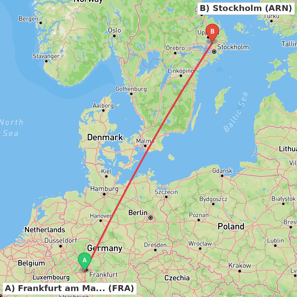 Flight route map from Frankfurt am Main to Stockholm
