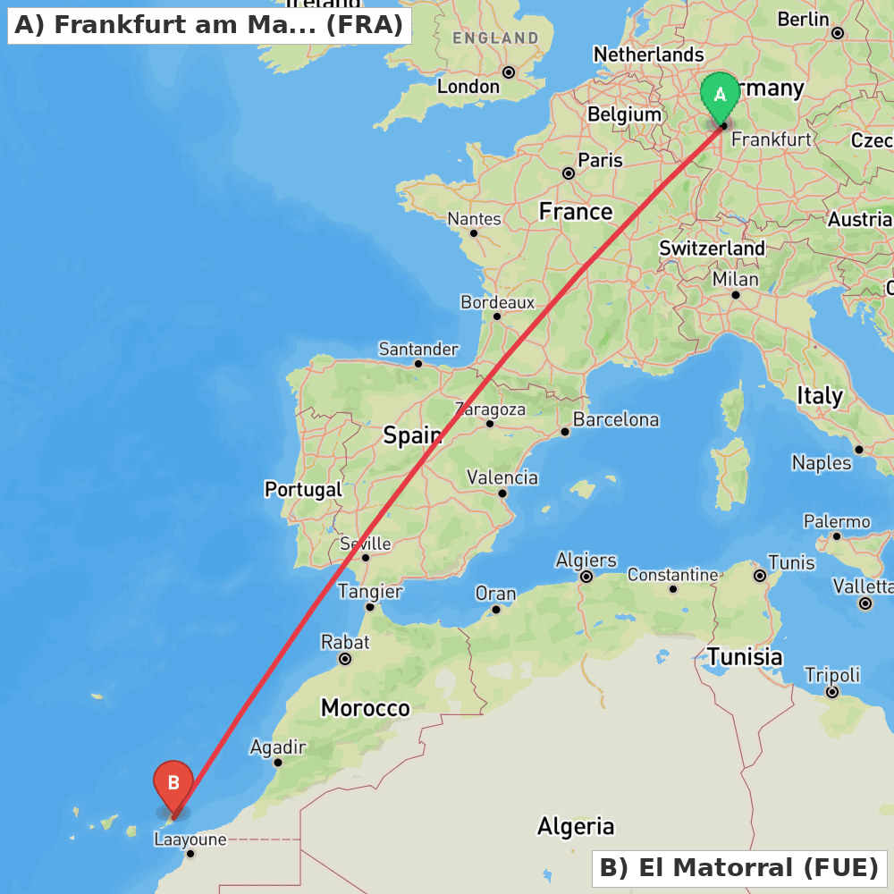 Flight route map from Frankfurt am Main to El Matorral