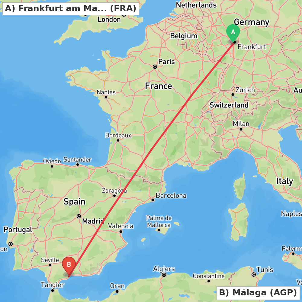 Flight route map from Frankfurt am Main to Málaga