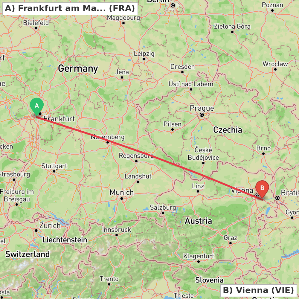 Flight route map from Frankfurt am Main to Vienna