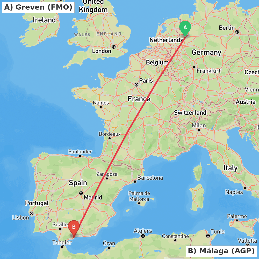 Flight route map from Greven to Málaga