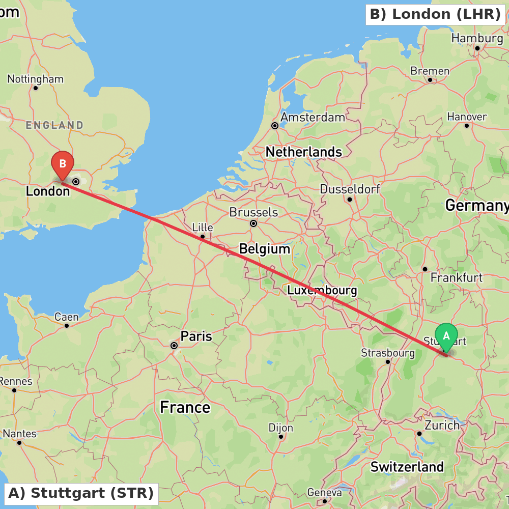 Flight route map from Stuttgart to London