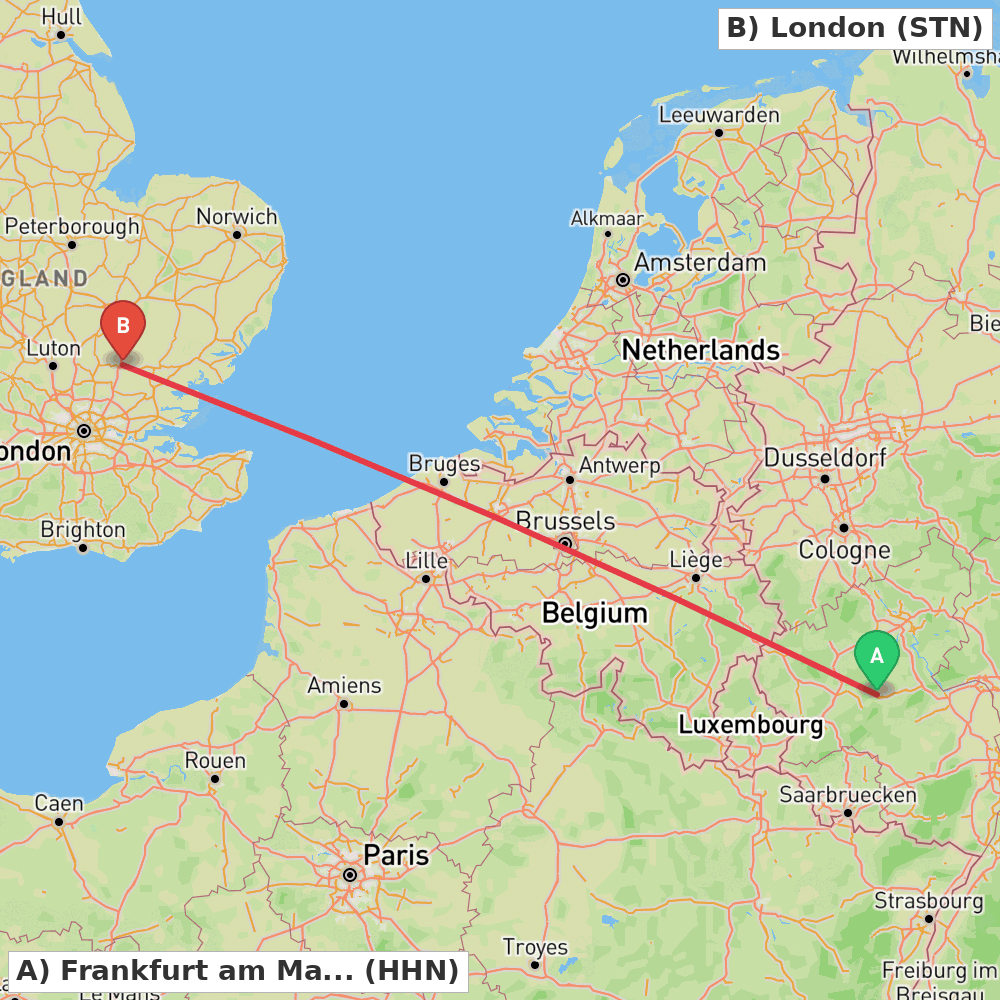 Flight route map from Frankfurt am Main (Lautzenhausen) to London