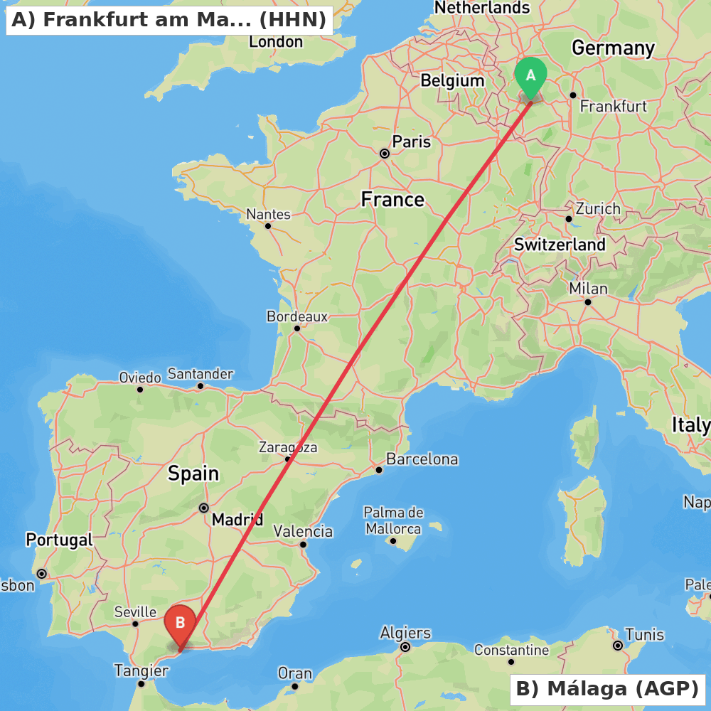 Flight route map from Frankfurt am Main (Lautzenhausen) to Málaga